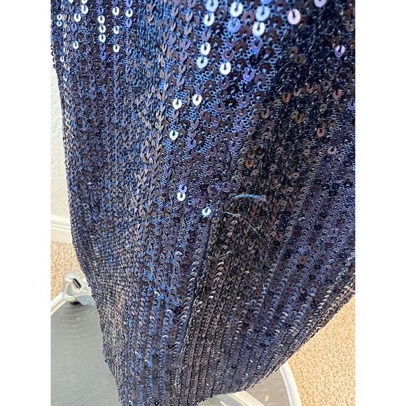 Ieena Duggal Sequined Bow Detail Midi Dress with High Slit Navy Blue size 2 - Picture 6 of 14